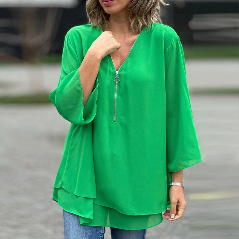 Janine | Blusa de manga con media cremallera fluida