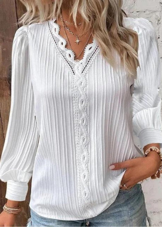 Shauna | Blusa de Encaje Elegante con Cuello en V y Manga Larga