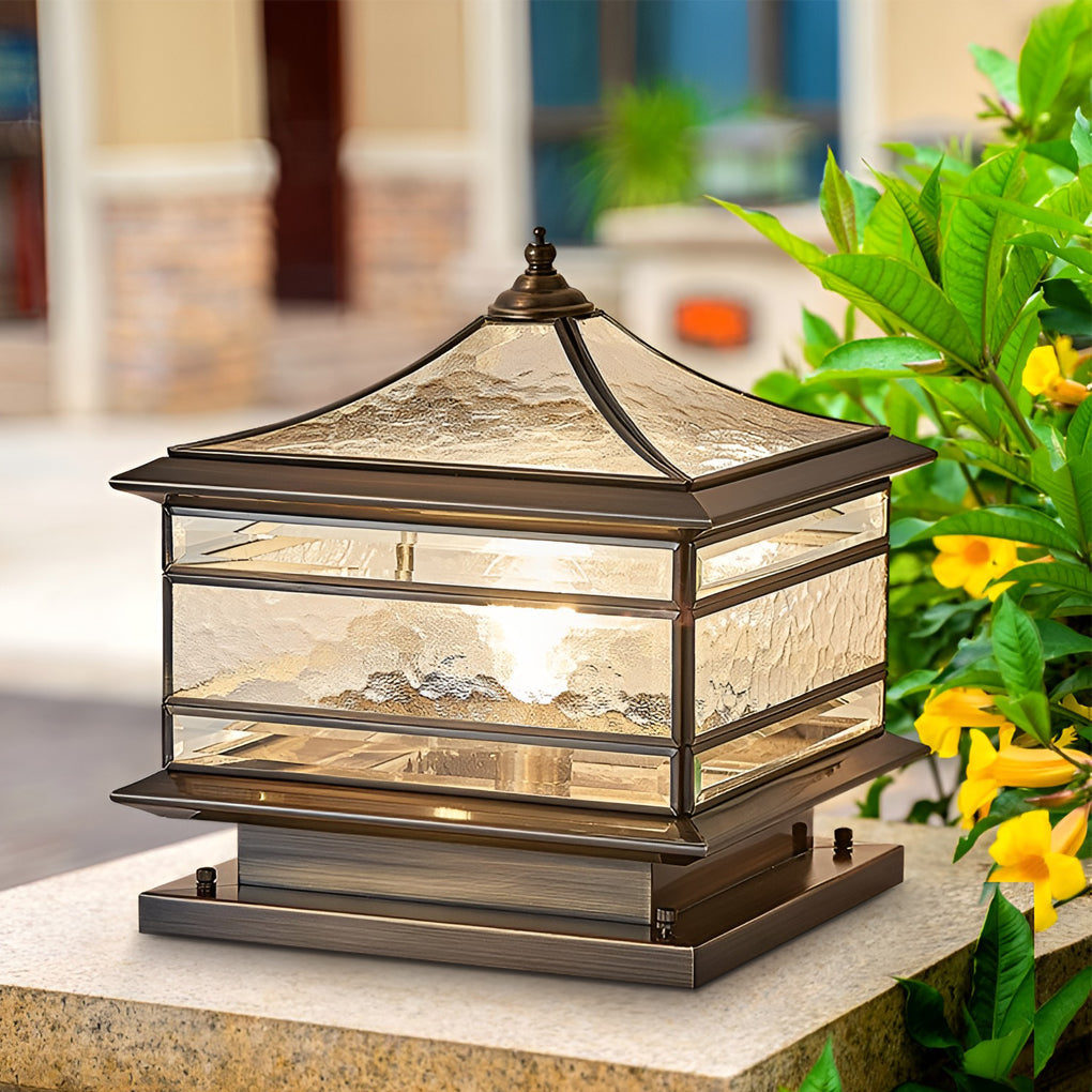 Luz de poste de jardín de vidrio y cobre para exteriores