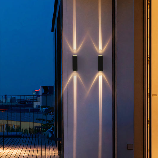 Lámpara de pared exterior de aluminio negro LED arriba y abajo