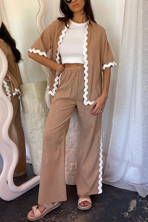 Kesia - Conjunto de Camisa con Botones y Pantalones Elásticos Ric Rac – Estiloso y Cómodo