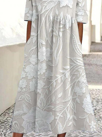Dovie - Vestido Largo Floral Atemporal con Mangas 3/4