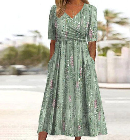 Pristine - Vestido línea A de cintura alta con estampado floral