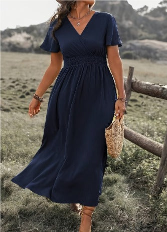 Margo - Vestido Maxi con Manga Corta Acampanada y Abertura Lateral