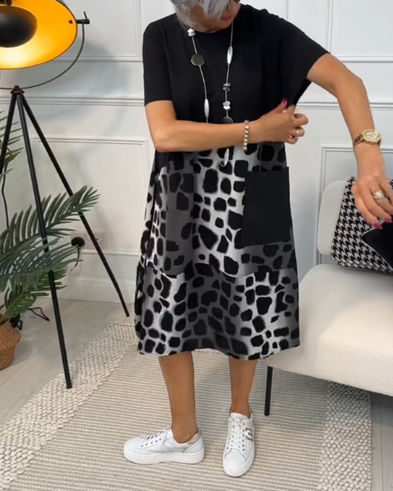 Allison - Vestido midi elegante de manga corta con estampado de leopardo