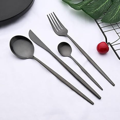 Juego de cubiertos negro de acero inoxidable para comedor