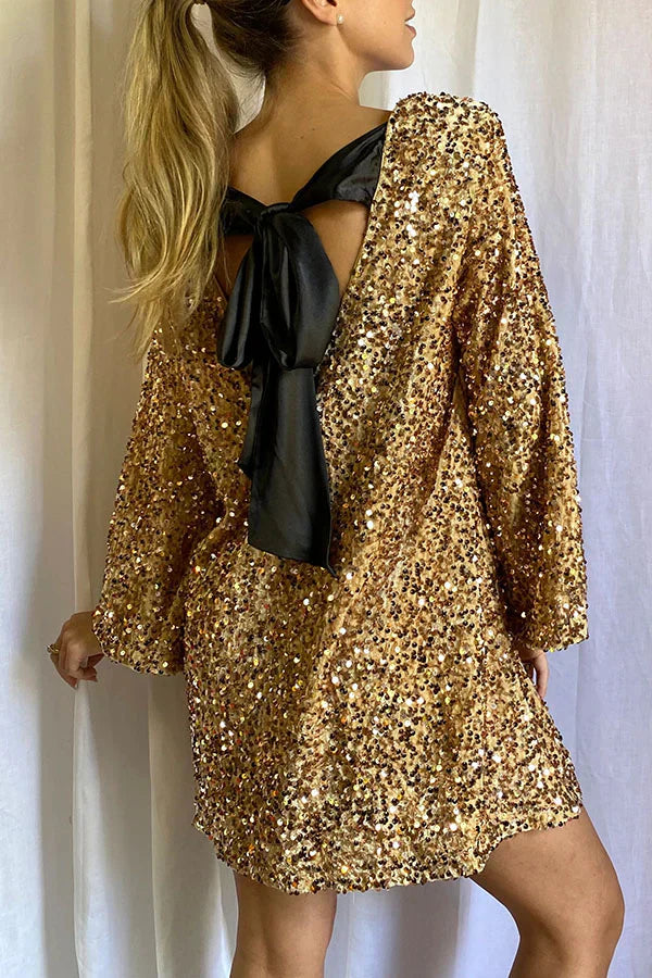 Scarlett | Vestido Glamuroso con Lazo de Lentejuelas
