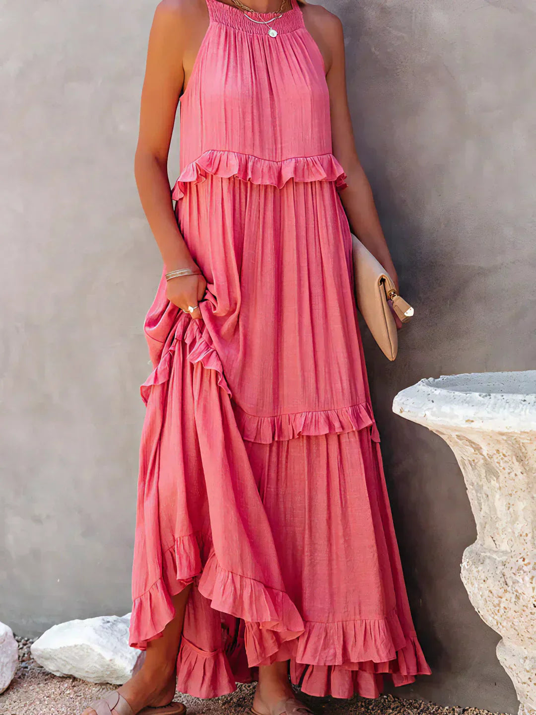 Edna | Vestido maxi con volantes y cuello halter