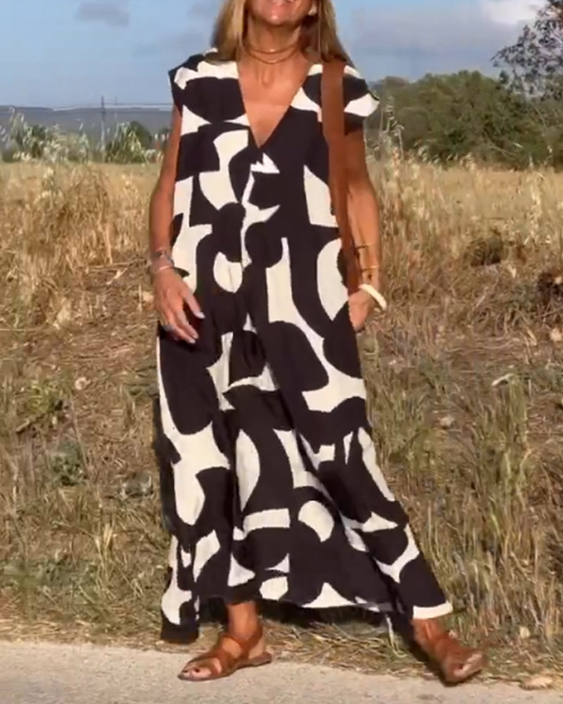 Elowen - Vestido sin mangas con estampado geométrico irregular