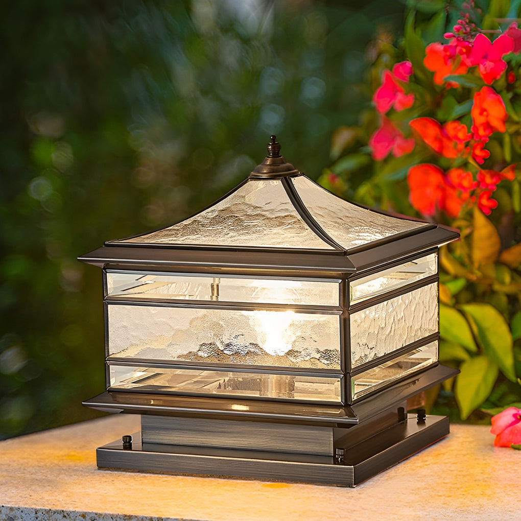 Luz de poste de jardín de vidrio y cobre para exteriores