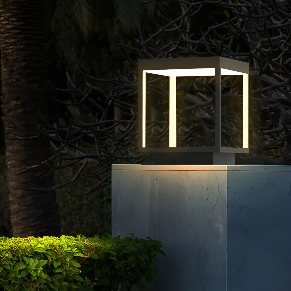 Luz solar de poste para exteriores con marco negro moderno