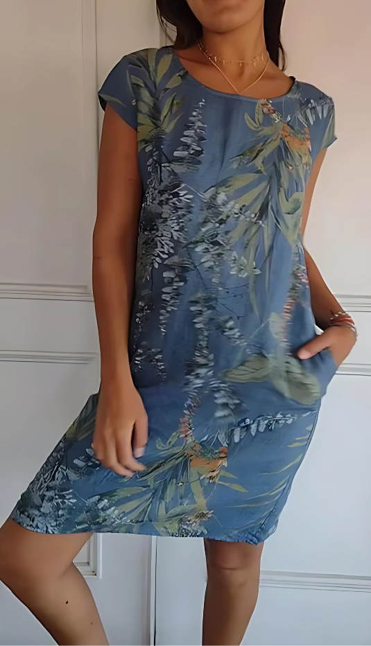 Iris - Vestido informal suelto hasta la rodilla con estampado