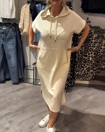 Parker - Vestido Casual con Capucha y Estampado de Letras
