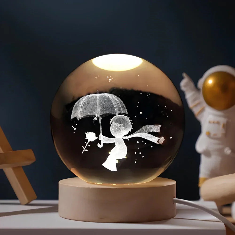 Luz nocturna LED con esfera de cristal 3D