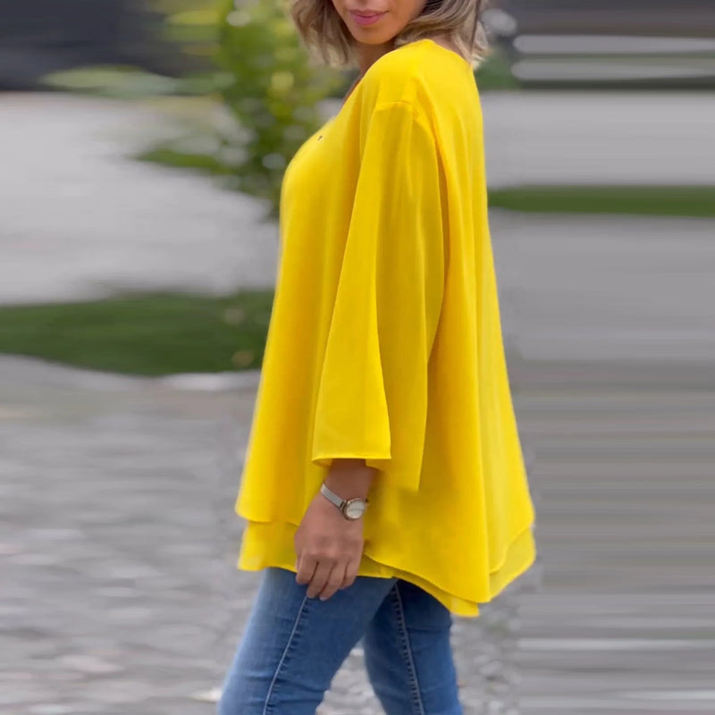 Janine | Blusa de manga con media cremallera fluida