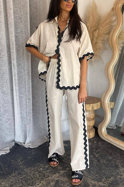 Kesia - Conjunto de Camisa con Botones y Pantalones Elásticos Ric Rac – Estiloso y Cómodo