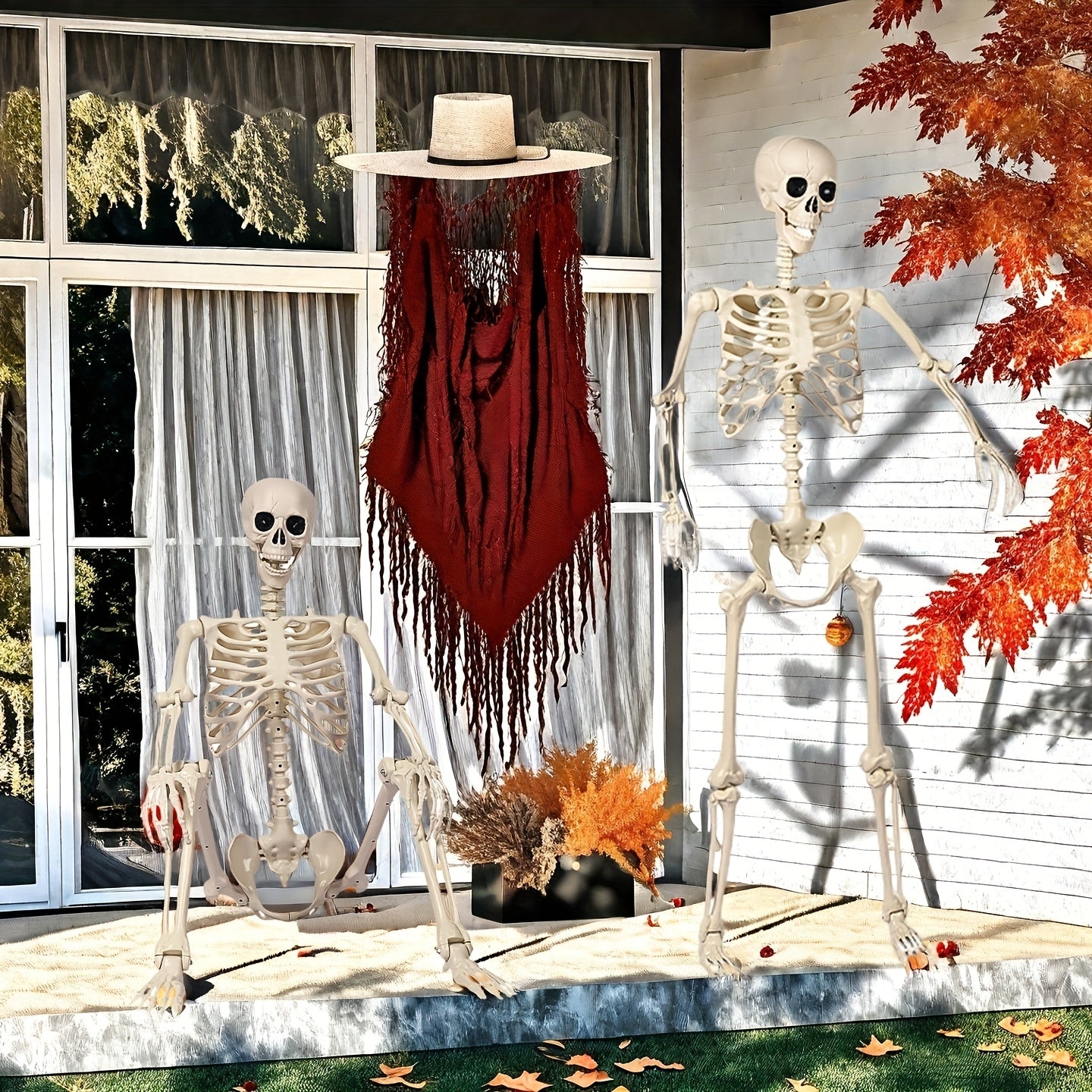 Decoración de esqueleto gigante de 12 pies para Halloween | Posable para exteriores