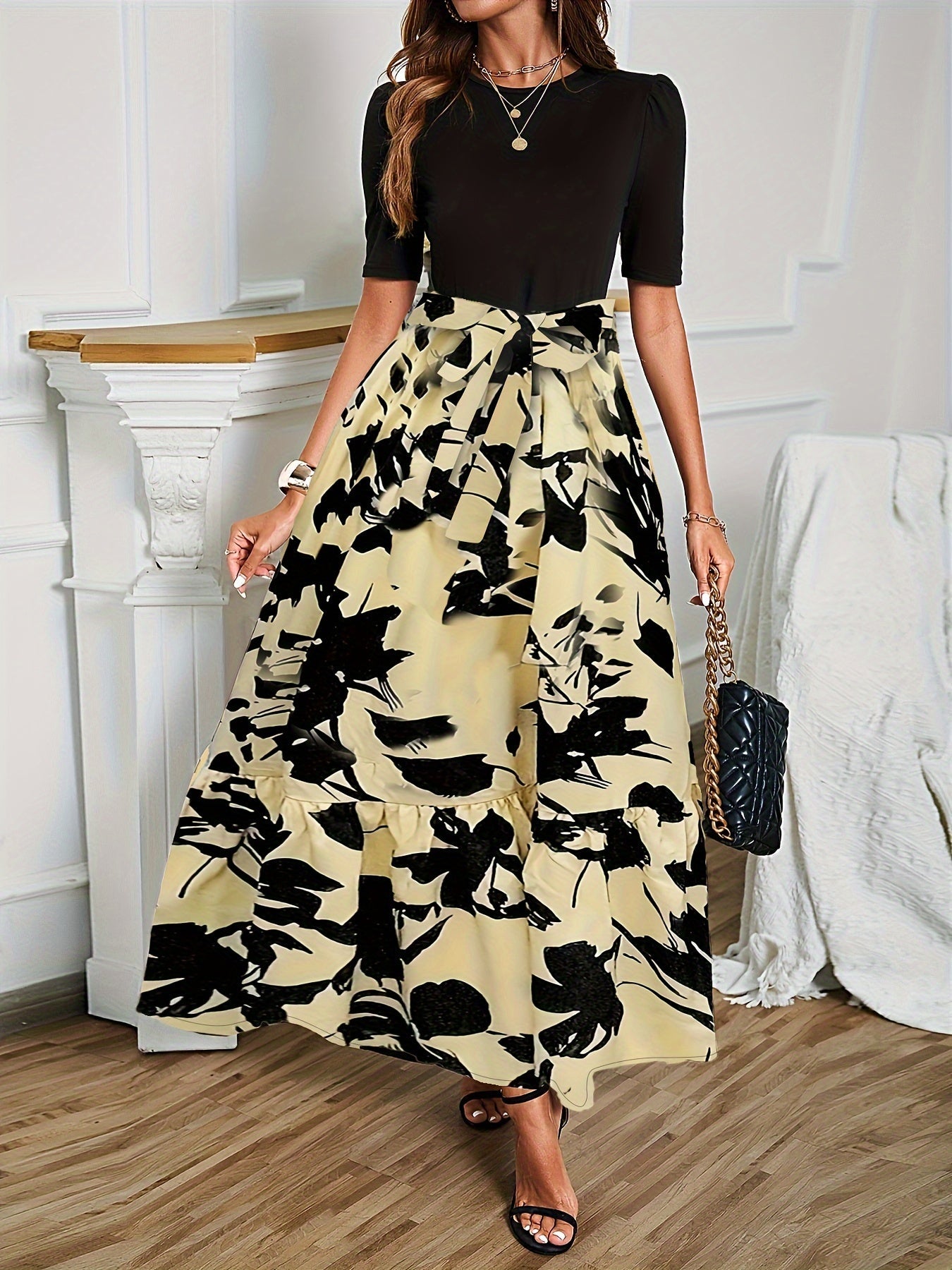 Mina | Elegant Floral Short Sleeve Dress