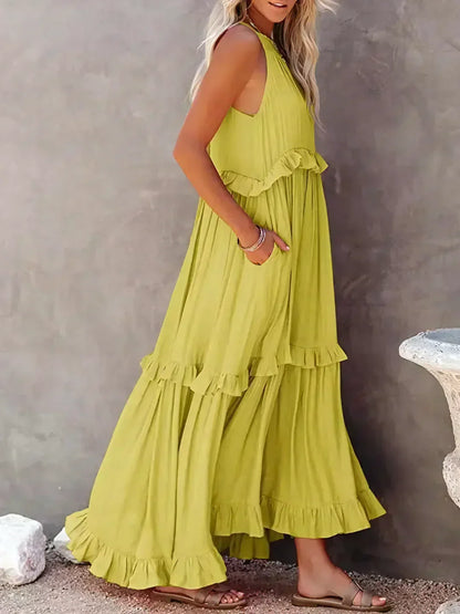 Edna | Vestido maxi con volantes y cuello halter
