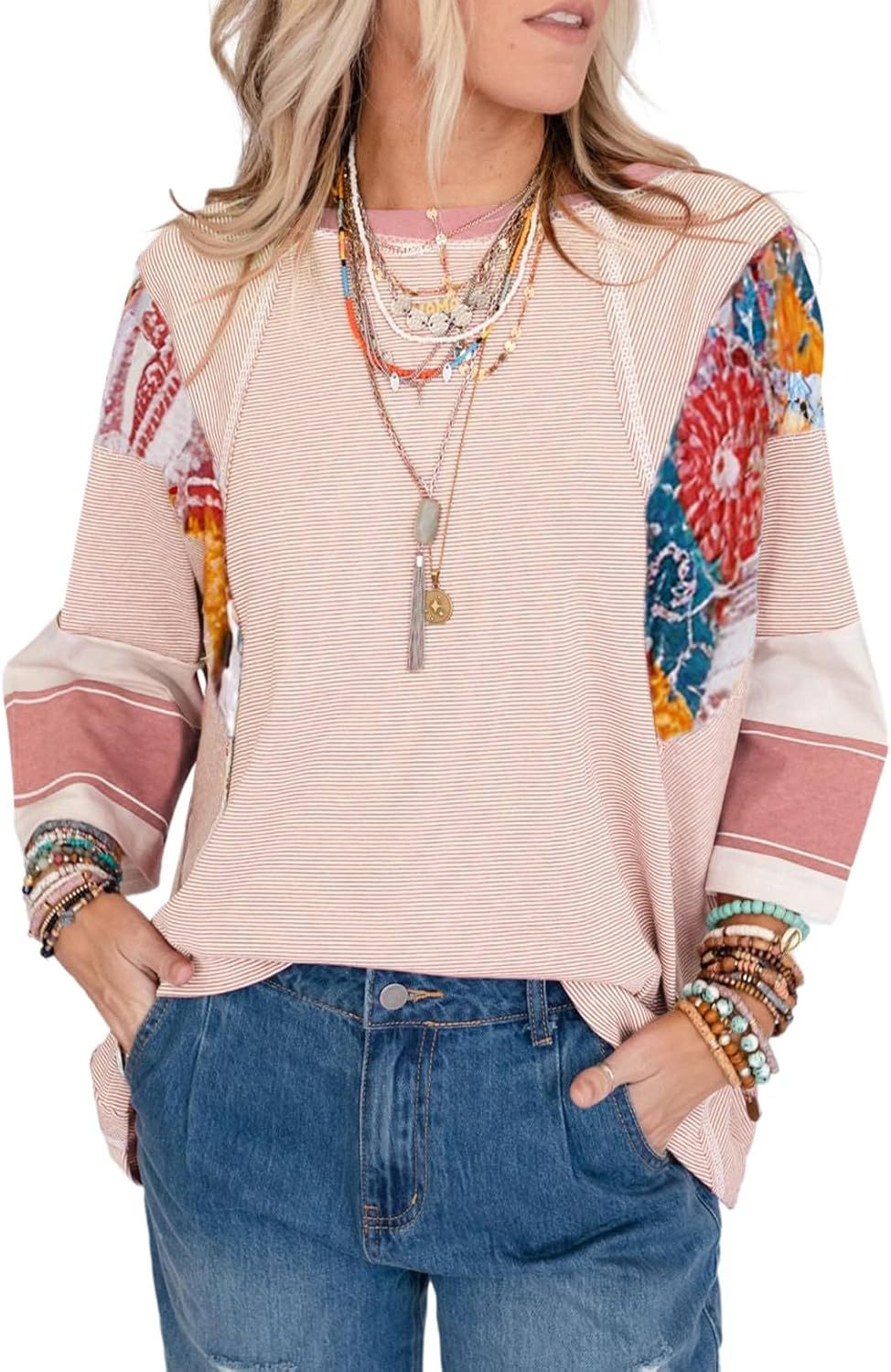 Lizzy | Blusa a righe con toppe 