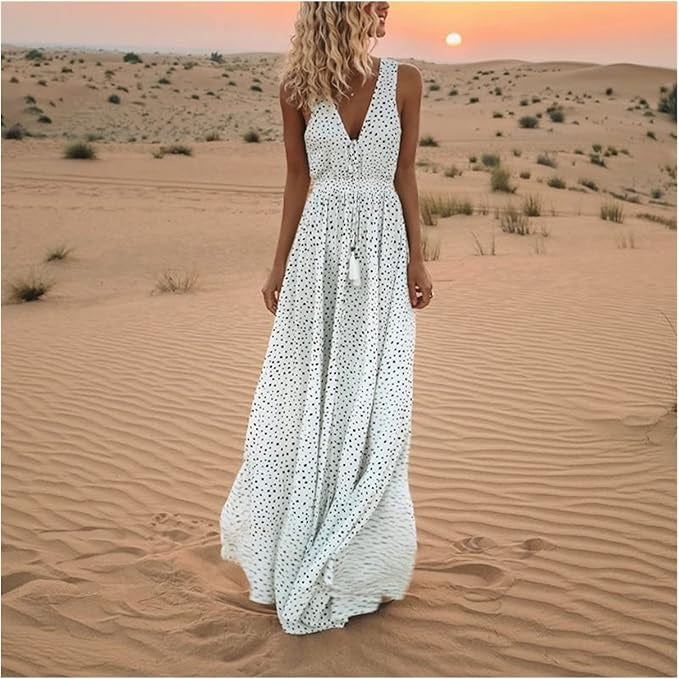 Ismena - Vestido Maxi Bohemio con Lunares