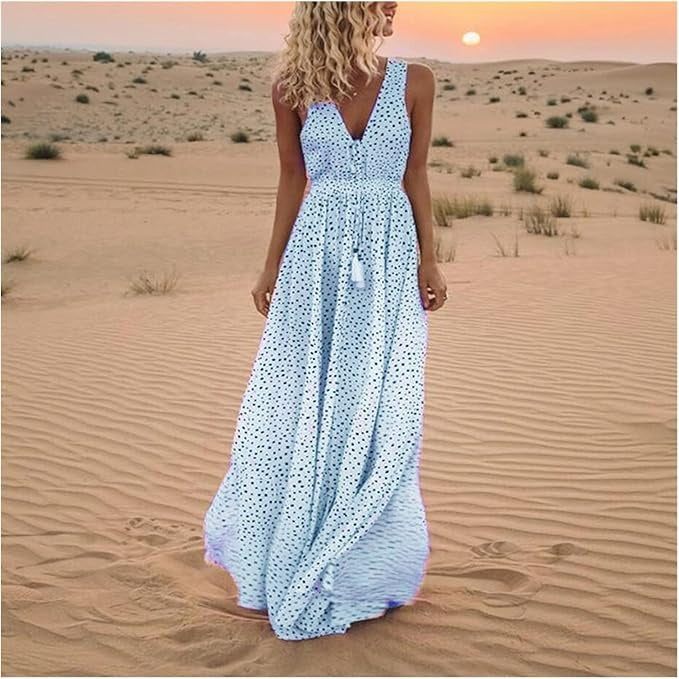 Ismena - Vestido Maxi Bohemio con Lunares