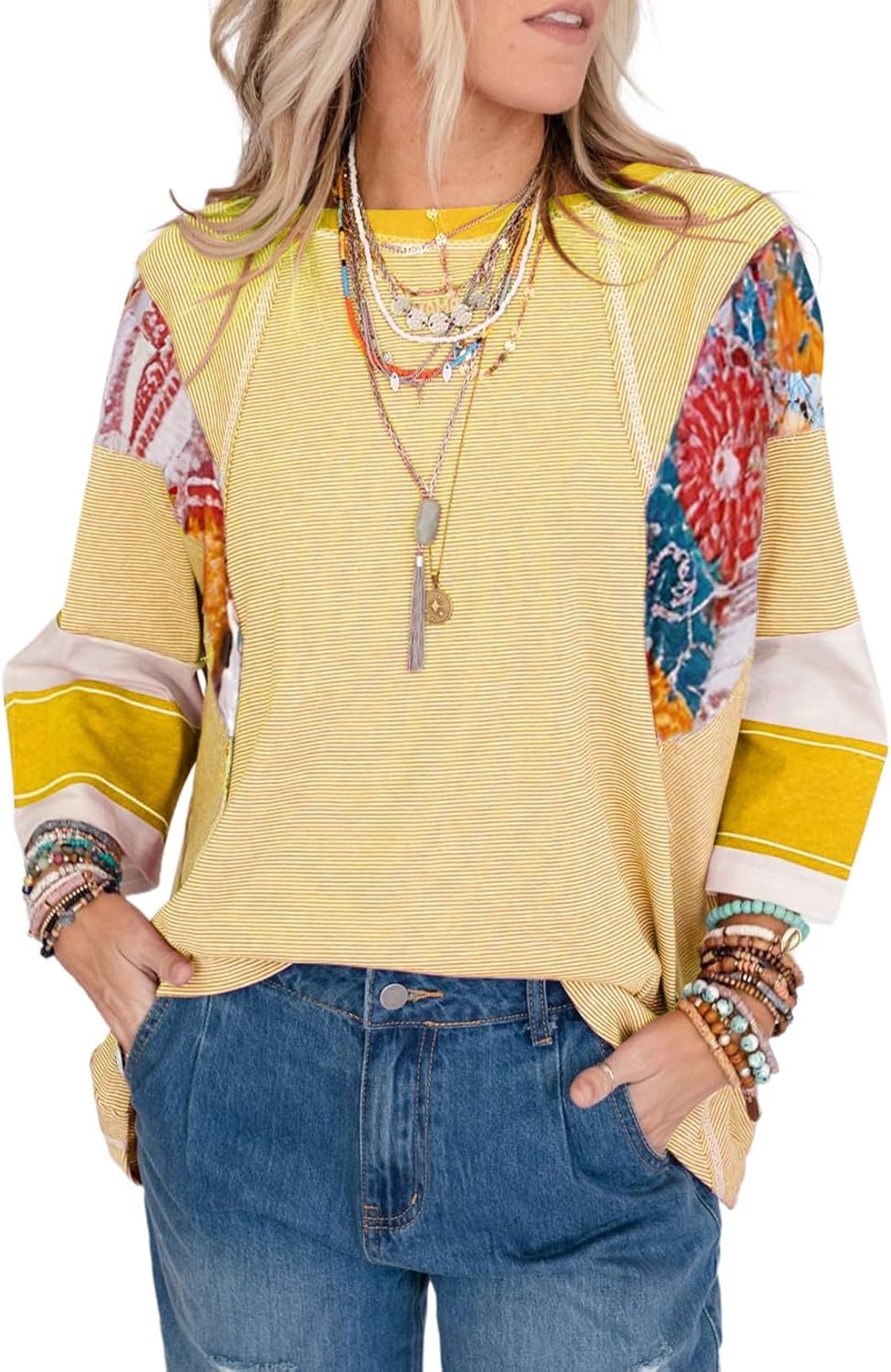 Lizzy | Blusa a righe con toppe 