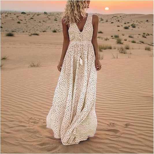 Ismena - Vestido Maxi Bohemio con Lunares