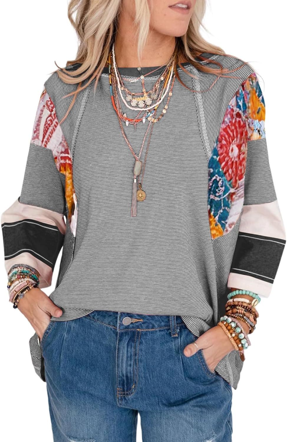 Lizzy | Blusa a righe con toppe 