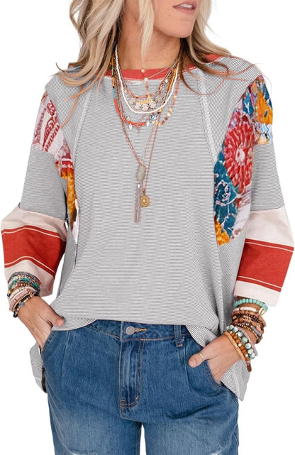 Lizzy | Blusa a righe con toppe 