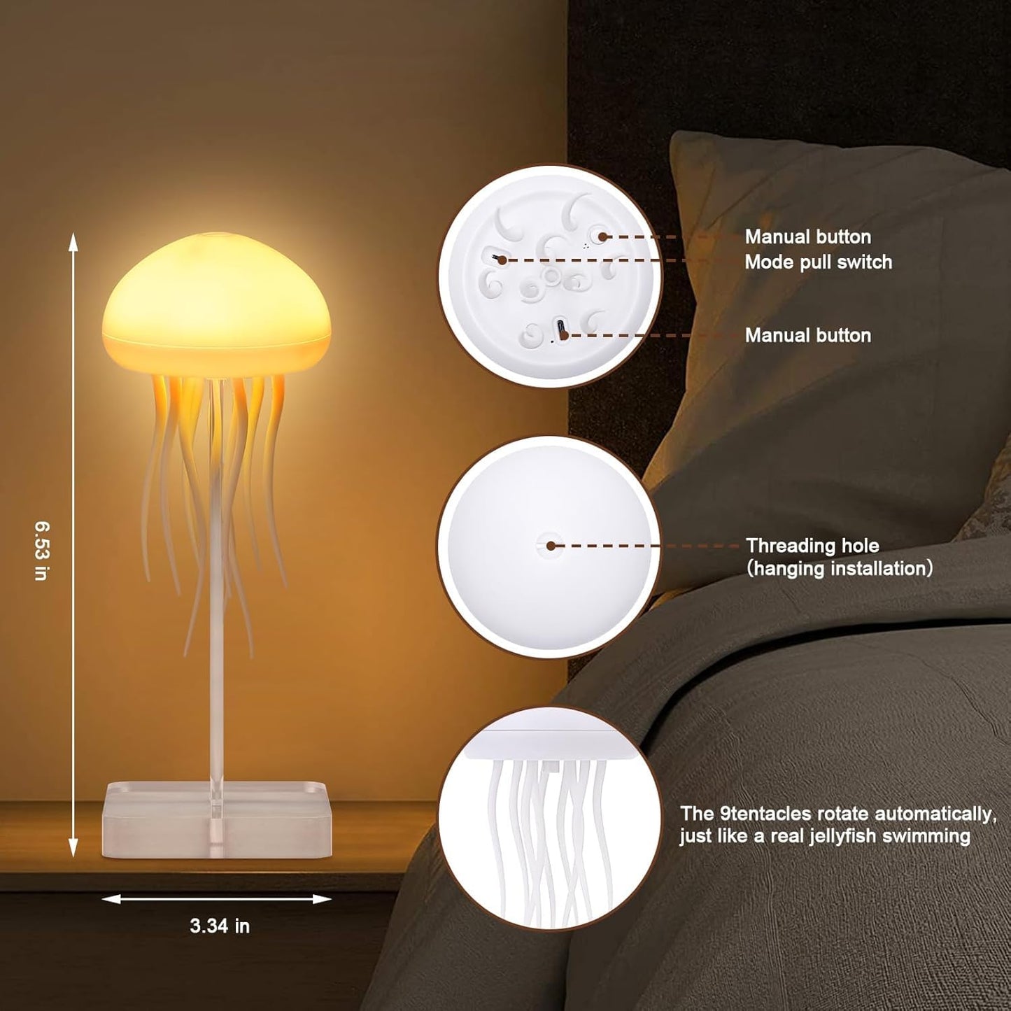Lámpara LED de ambiente | Luz de medusa realista para dormitorio