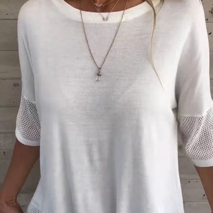 Camiseta casual para mujer Clarisse de color sólido con cuello redondo y manga 3/4