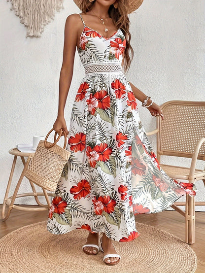 Maple - Vestido largo con tirantes y escote en V floral