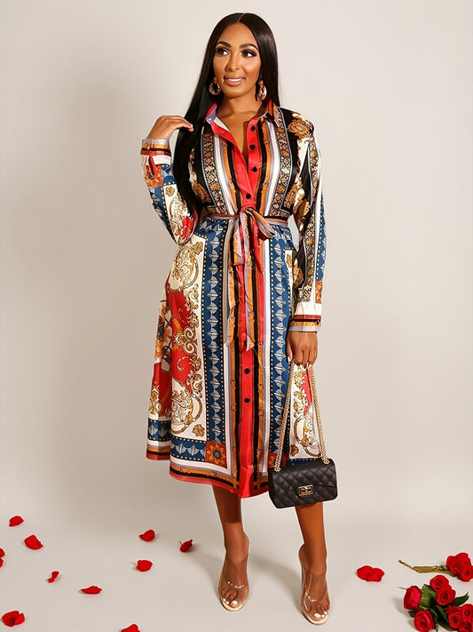 Marigold - Vestido Camisa de Manga Larga a Media Pantorrilla