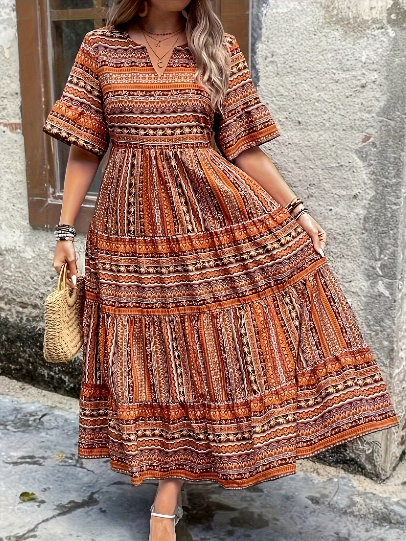 Sylpha - Vestido bohemio étnico elegante con estampado