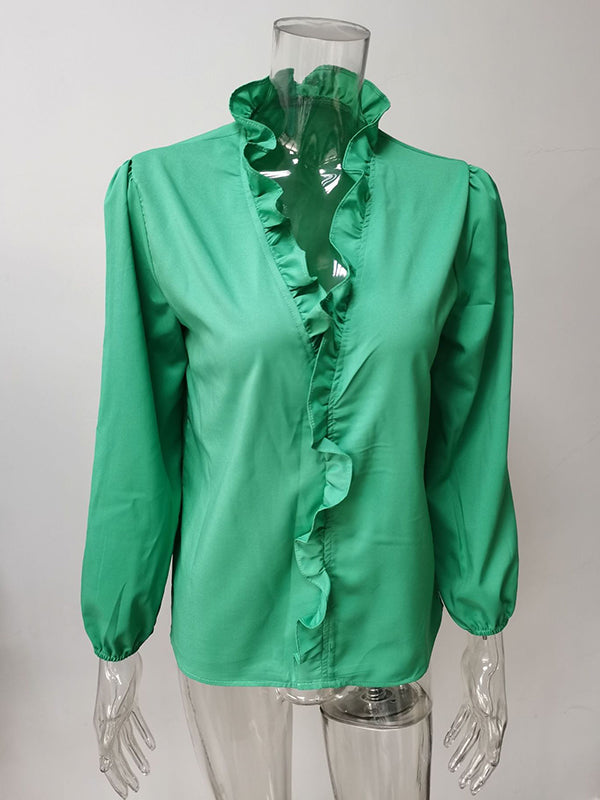 Chiyo – Blusa con mangas abullonadas y escote en V – Ajuste moderno y cómodo