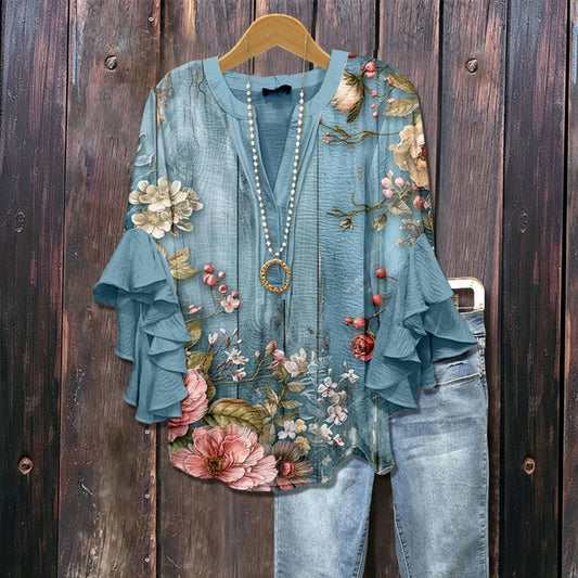 Blusa de mujer con estampado floral y volantes | Estilo romántico para todos los días