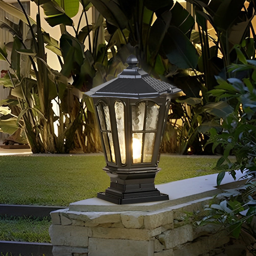 Luz de Poste de Jardín Negra LED Solar para Exterior