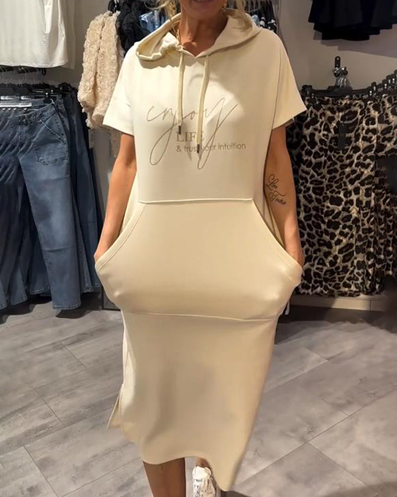 Parker - Vestido Casual con Capucha y Estampado de Letras