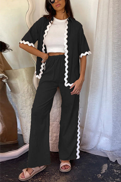 Kesia - Conjunto de Camisa con Botones y Pantalones Elásticos Ric Rac – Estiloso y Cómodo