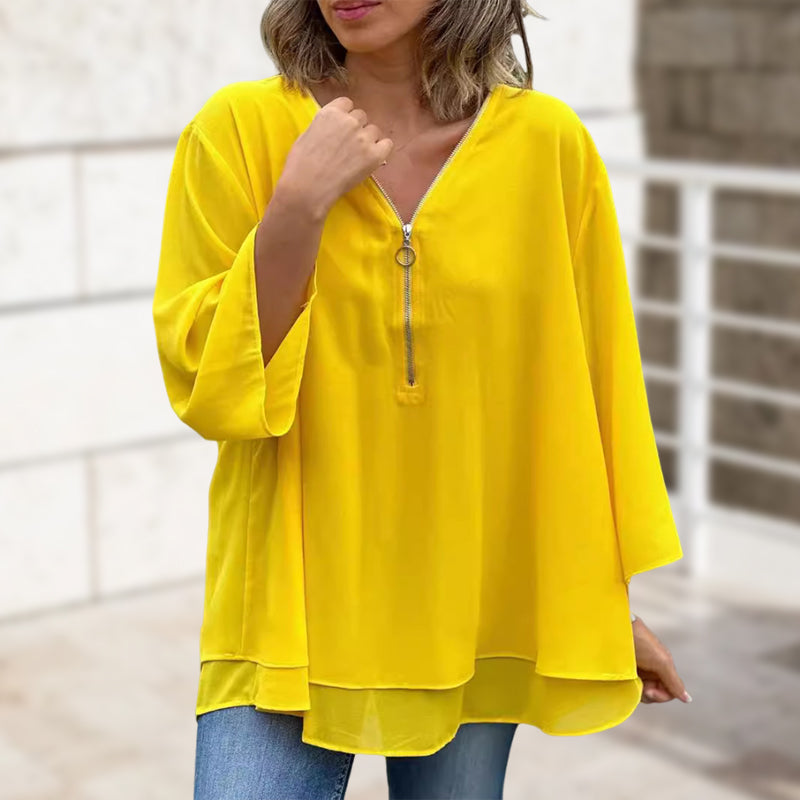 Janine | Blusa de manga con media cremallera fluida