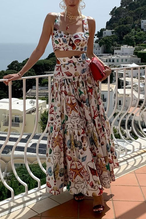 Kaleen - Conjunto de top corto y falda maxi con volantes