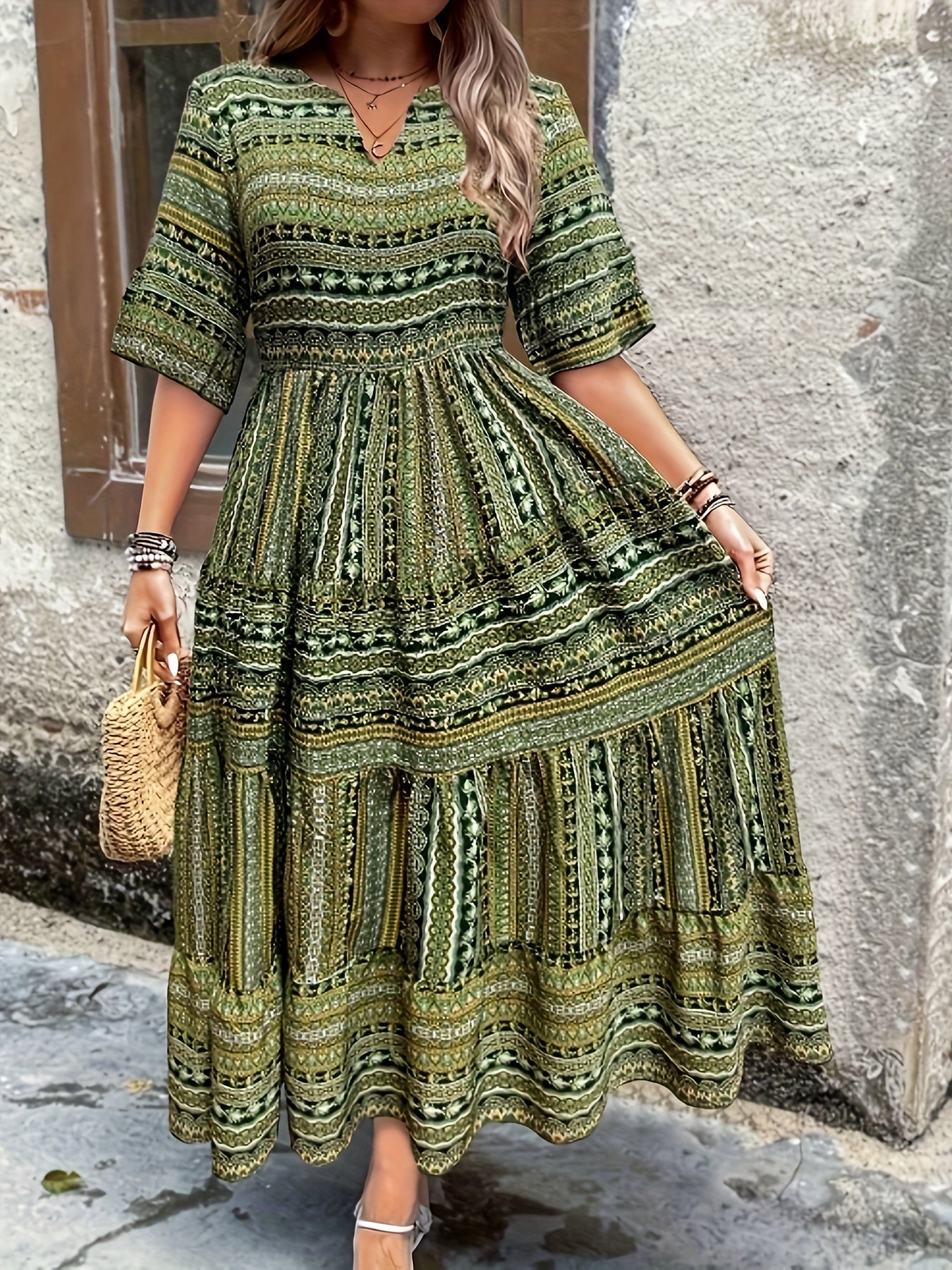 Sylpha - Vestido bohemio étnico elegante con estampado