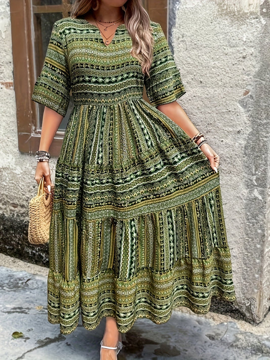 Sylpha - Vestido bohemio étnico elegante con estampado