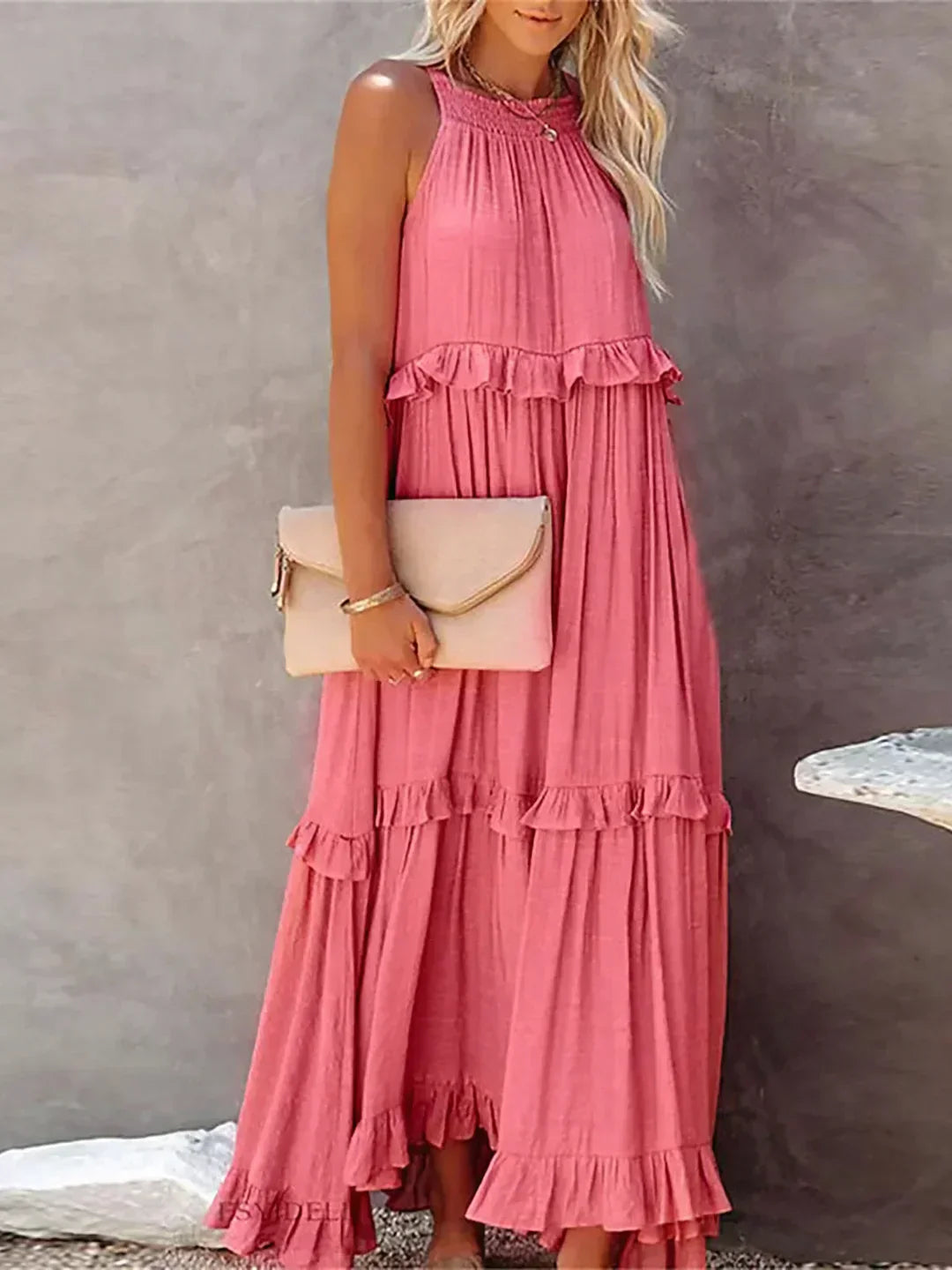 Edna | Vestido maxi con volantes y cuello halter