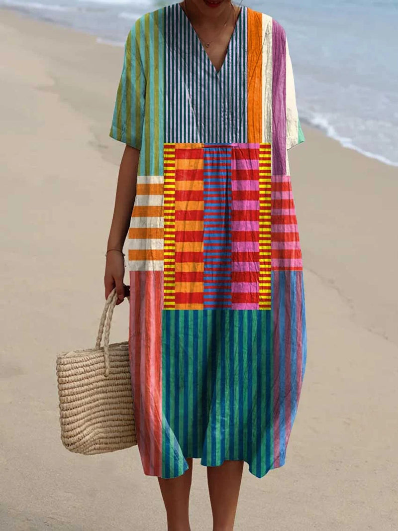 Lovie | Vestido de Patrón Geométrico Vintage