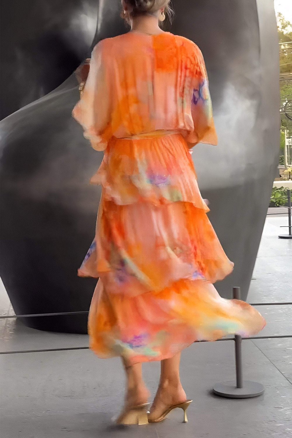 Nysa - Vestido de gasa con volantes y estampado floral de primavera