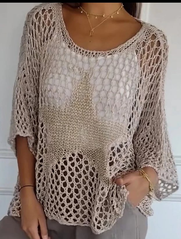 Inga Tops de Crochet Huecos de Cuello Redondo Cinco Estrellas