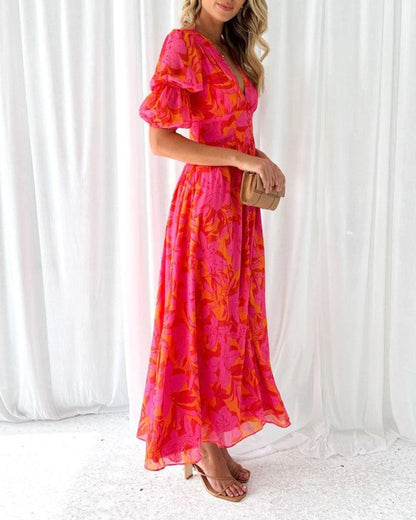 Vestido largo elegante Camille con mangas abullonadas