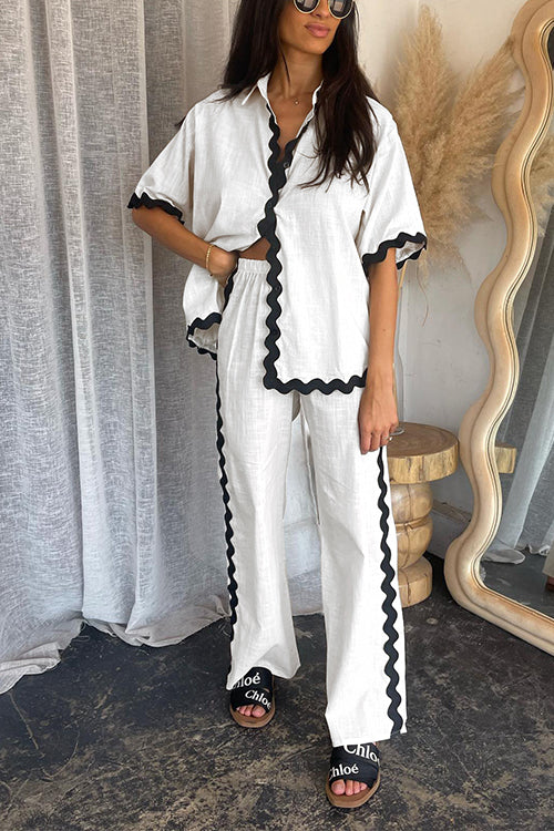 Kesia - Conjunto de Camisa con Botones y Pantalones Elásticos Ric Rac – Estiloso y Cómodo